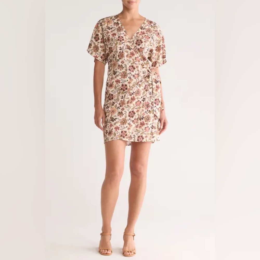 Floral Linen Blend Wrap Dress